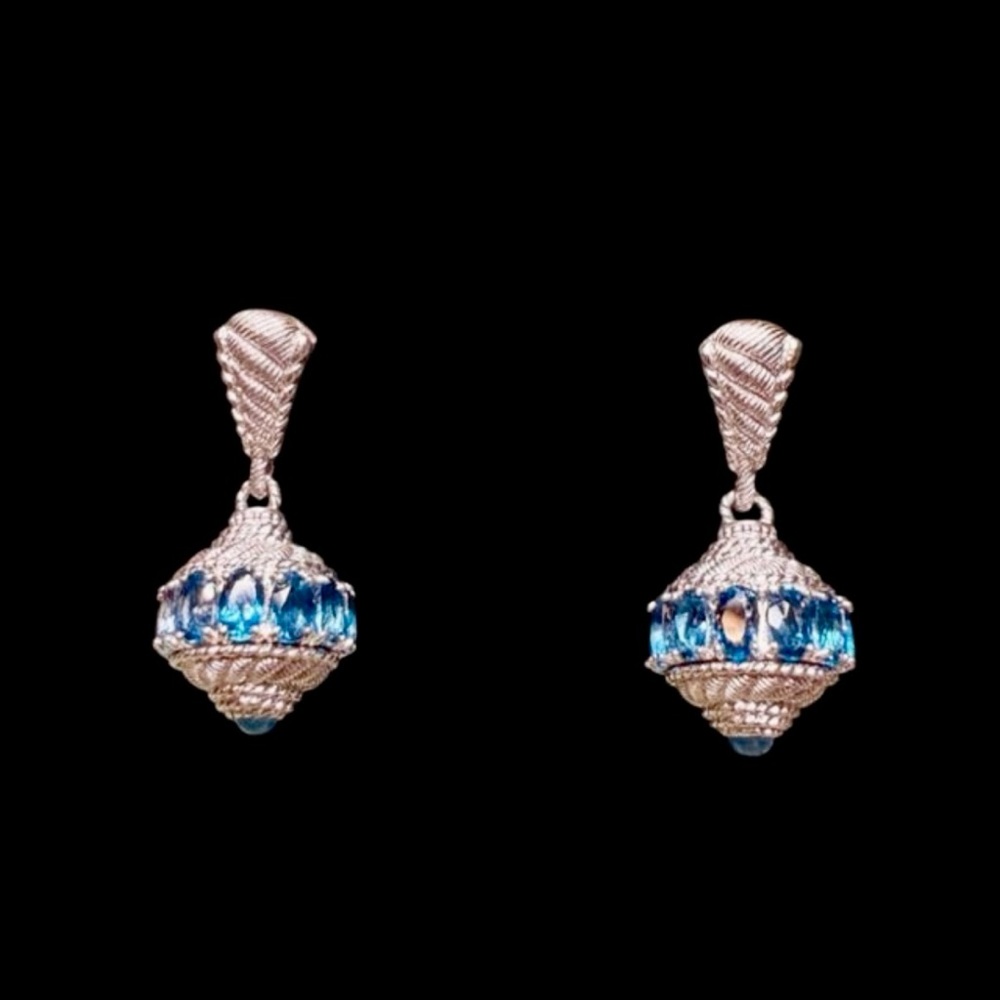 Judith Ripka Blue Topaz Sterling Silver Spherical Dangle Earrings, Org. Box Card